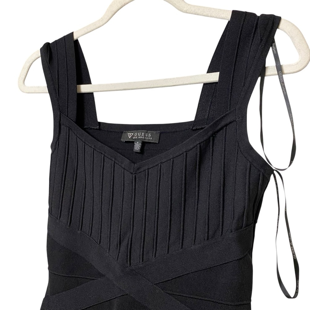 Guess LBD sweetheart neck black stretch structure bandage bodycon knit Dress 4 - Picture 5 of 12
